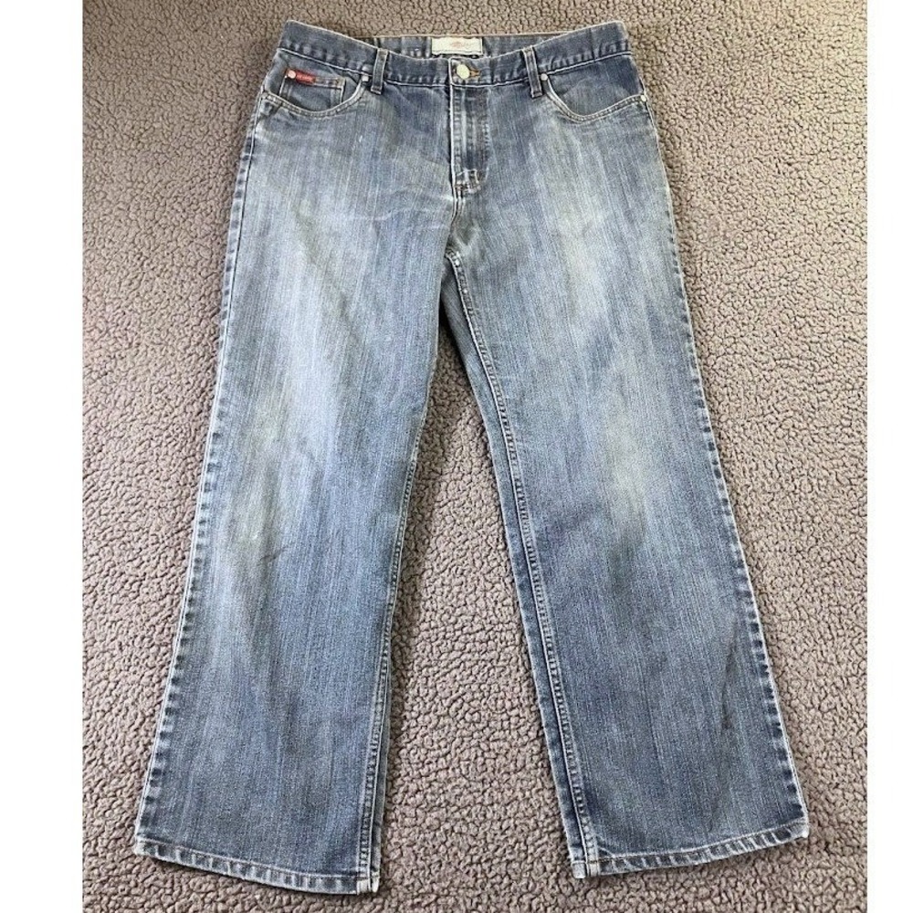 Lee Cooper Mens 36x32 Medium Wash Cotton Blend Blue Straight Leg Jeans